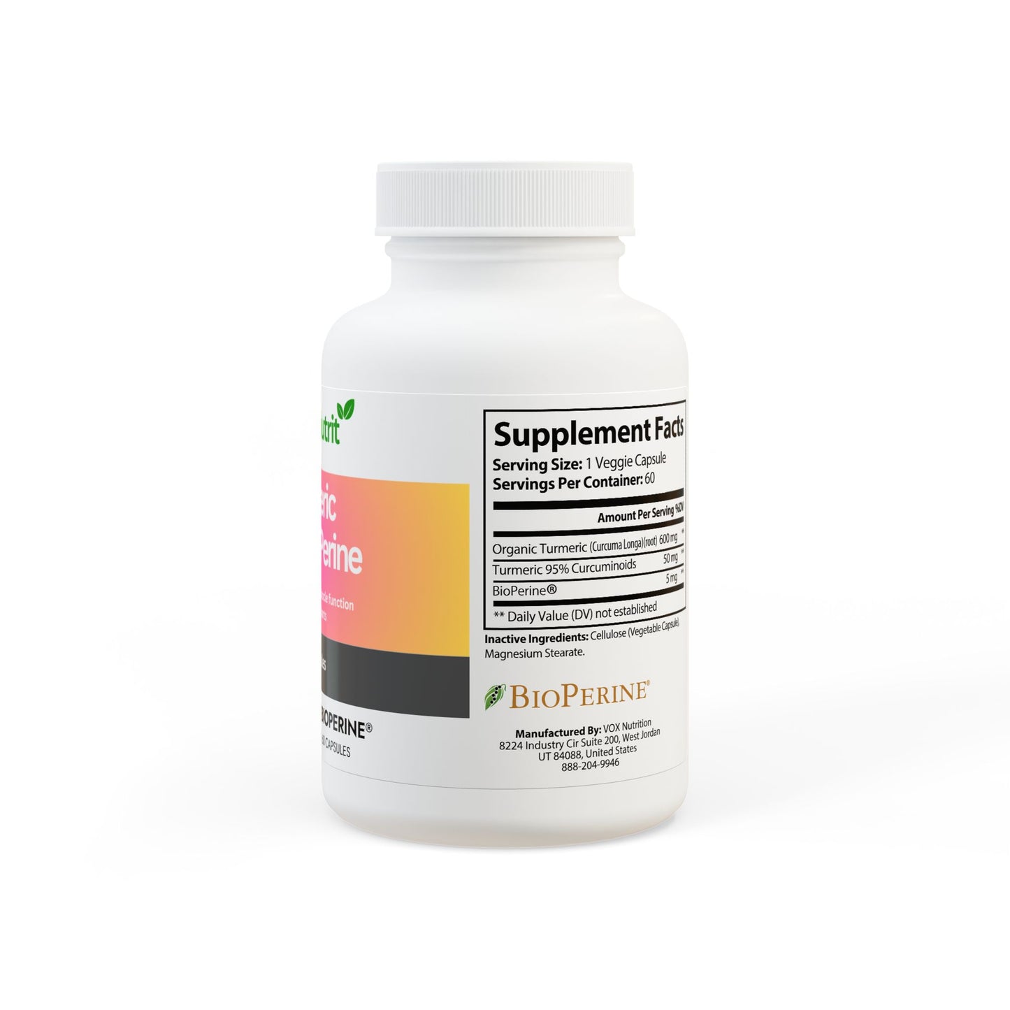 Turmeric with BioPerine® (Black Pepper Fruit Extract) Supplement (60 Capsules)