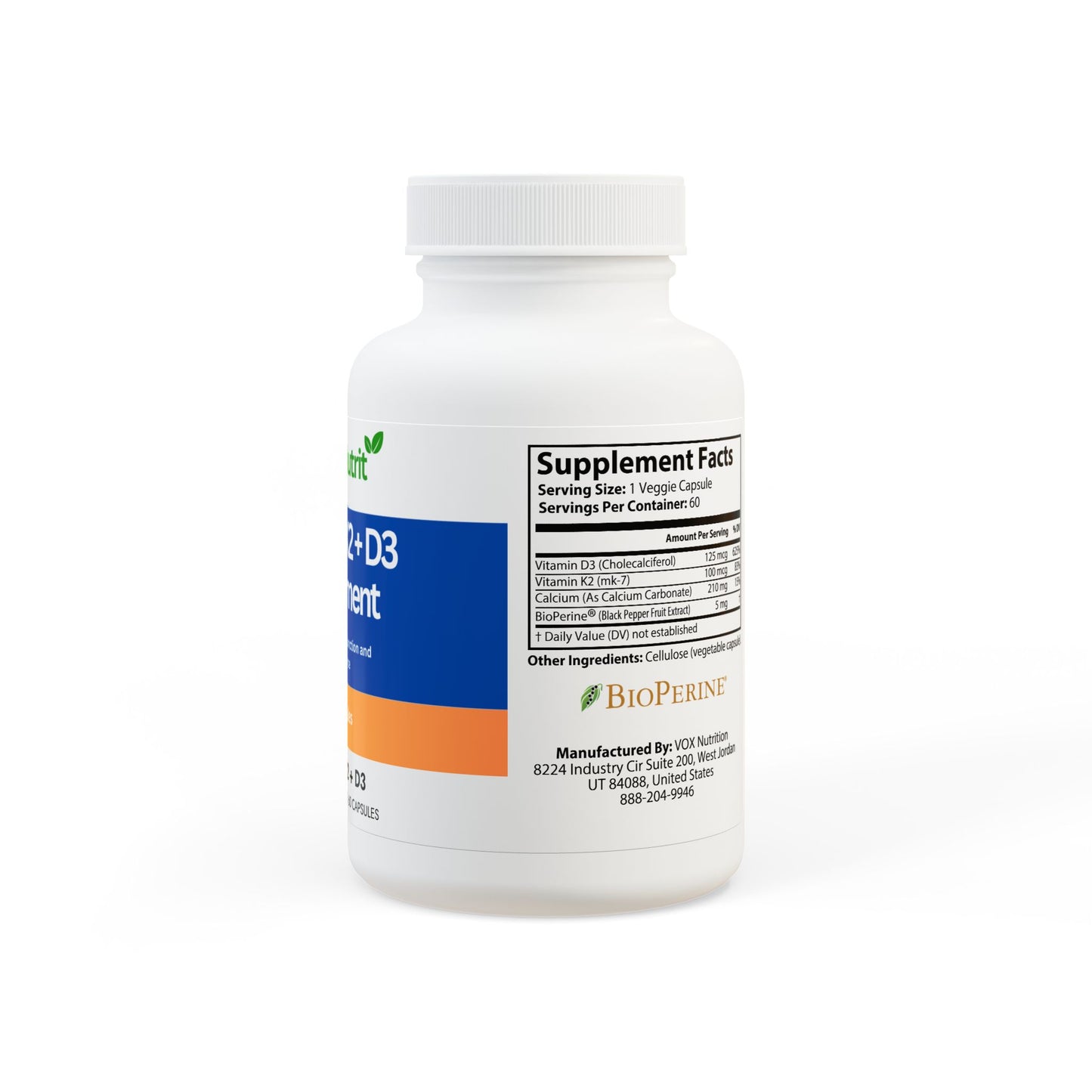 Vitamin K2 + D3 Supplement (60 Capsules)